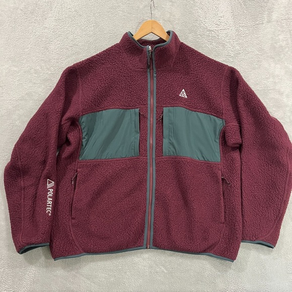 Nike‎ ACG Sherpa Jacket Mens XL Arctic Wolf Full-Zip Maroon Polartec Fleece TY2K